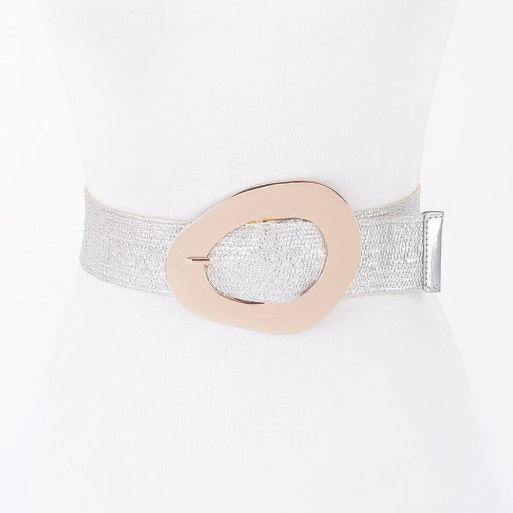 Vintage Buckle Metallic Stretch Straw Plus size belt